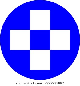 Blue and white vector graphic of a circle containing four smaller squares touching at the corners