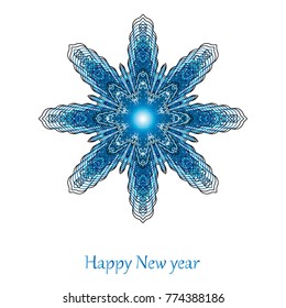 Blue and white vector greeting card with snowflake for Merry Christmas