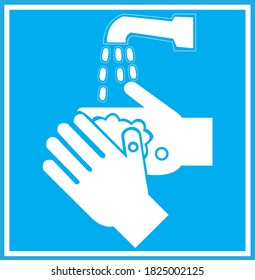 Blue and white vector hand wash sign and symbol