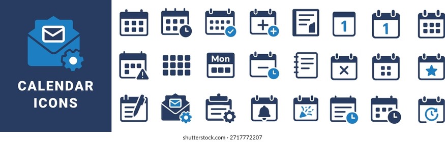 Ícones de vetor azul e branco para planejamento de calendário e agendamento de tarefas organização de agendamento