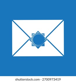 Blue and white vector illustration of a sealed envelope. 
