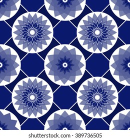 Blue and white vector seamless abstract floral vintage texture. Vector illustration