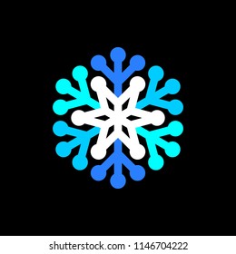 Blue and white vector snowflake on black background.