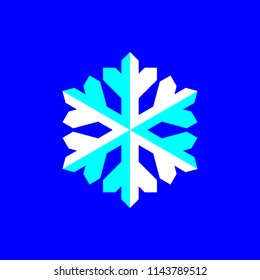 Blue and white vector snowflake symbol on blue background.