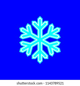 Blue and white vector snowflake symbol on blue background.