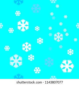 Blue and white vector snowflakes icon pattern on blue background.