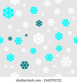 Blue and white vector snowflakes symbol pattern on grey background.