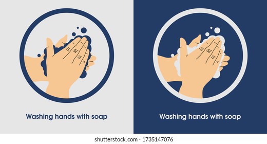 blue and white vector washing hand with soap