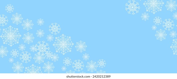 Blue and white vector winter banner with decorations snowflakes