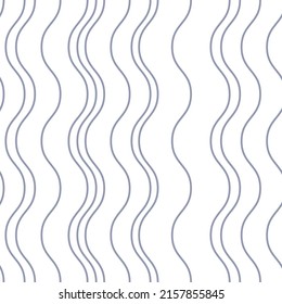 Blue and white vertical stripe pattern, seamless vector repeat with wavy lines