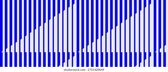 Blue and white vertical stripe pattern with stepped geometric shapes. Dynamic optical lines rhythm