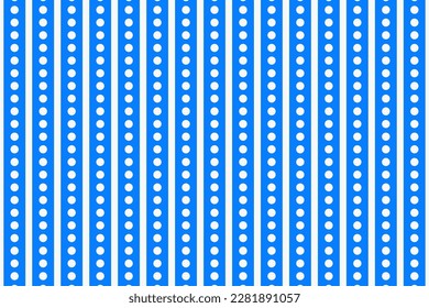 Blue and white vertical striped lines with polka dots. Vector background.