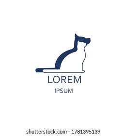 Logo veterinario azul y blanco que representa un perro y una silueta de gato.