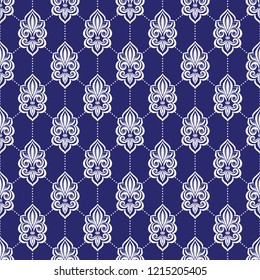 Blue and white vintage vector seamless pattern, wallpaper. Elegant classic texture. Luxury ornament. Royal, Victorian, Baroque elements. Great for fabric and textile, wallpaper, or any desired idea.