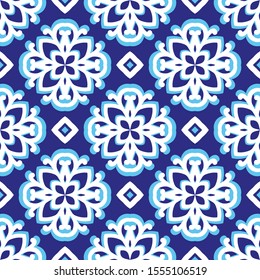 Blue and white vintage vector seamless pattern, wallpaper. Elegant classic texture. Luxury ornament. Royal, Victorian, Baroque elements. Great for fabric and textile, wallpaper, or any desired idea.