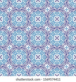 Blue and white vintage vector seamless pattern, wallpaper. Elegant classic texture. Luxury ornament. Great for fabric and textile, wallpaper, or any desired idea.