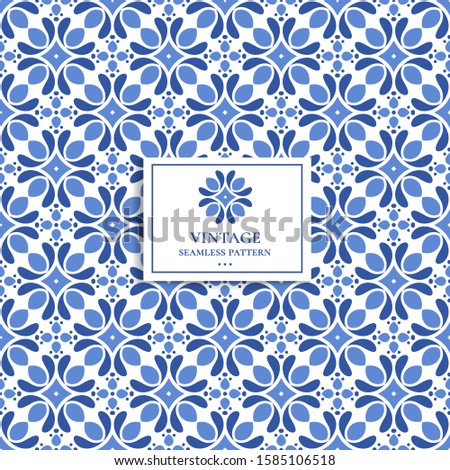 Blue and white vintage vector seamless pattern, wallpaper. Elegant classic texture. Luxury ornament. Great for fabric and textile, wallpaper, or any desired idea.