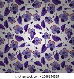 Blue, white and violet hibiscus flowers seamless pattern. Vector illustration.