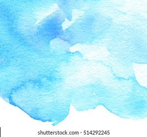 Blue white watercolor colorful hand drawn paper texture vector stylized card for text design, web, print. Abstract water cold color aquarelle wet brush paint magic wave background for wallpaper, blank