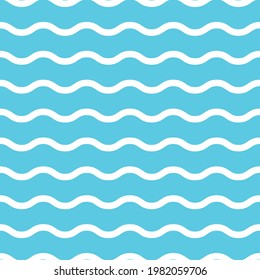 Blue and white wave pattern. Wave line pattern. Seamless wavy texture. Vector illustration. 