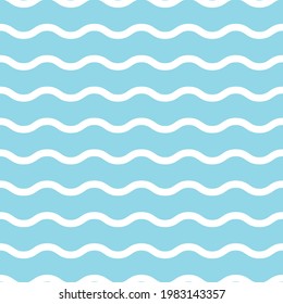 Blue and white wave pattern. Wave line pattern. Seamless wavy texture. Vector illustration. 
