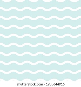 Blue and white wave pattern. Wave line pattern. Seamless wavy texture. Vector illustration. 