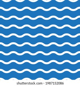 Blue and white wave pattern. Wave line pattern. Seamless wavy texture. Vector illustration. 