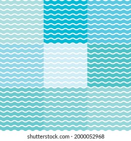 Blue and white wave pattern. Wave line pattern. Seamless wavy texture. Vector illustration. Set sea background.