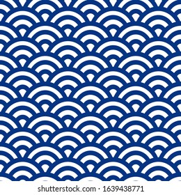 Blue with white wave patterns in flat design, Seamless vector pattern. Vector texture