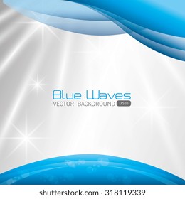 Blue and white waves colorful background design, vector illustration.