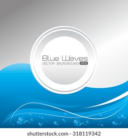 Blue and white waves colorful background design, vector illustration.