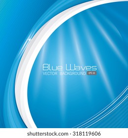 Blue and white waves colorful background design, vector illustration.