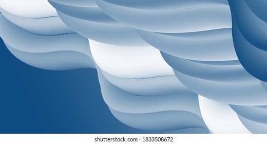 Blue and white wavy surface. Minimalistic design. Vector 3d illustration. Abstract background. Multi-colored gradient substance. Modern cover template, eps