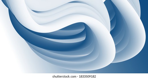 Superficie ondulada azul y blanca. Diseño minimalista. Ilustración vectorial 3d. Antecedentes abstractos. Sustancia gradiente multicolor. Plantilla de portada moderna, pasos