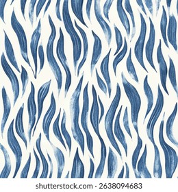 Blue and white wavy watercolor stripes, linocut print pattern, cotton, silk, vector illustration, doodle summer, kids and baby designs for print fabric.