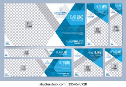 Blue and White Web banners templates, standard sizes with space for photo, modern design