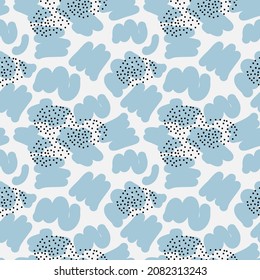 Blau-Weiß Winterdoodle Abstrakt nahtloses Muster mit Punkten und Form. Trendy handgezeichnete Texturen Winterzeit Hintergrund. Schneeabstraktes Design für Papier, Stoff, Inneneinrichtung, Umhüllung.