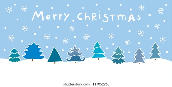 Blue and white winter forest  background with trees - Christmas, New year theme