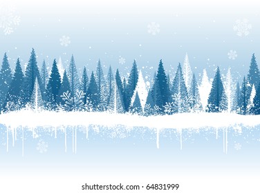 Blue and white winter forest grunge paint design