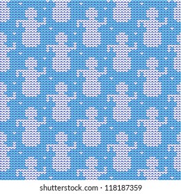 Blue and white winter, New Year or Christmas knitted pattern with snowmen, plus seamless pattern included in swatch palette (pattern fill expanded). For high res JPEG or TIFF see image 118187347