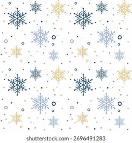 Blue and White Winter Pattern with Snowflakes, Vector Seamless Background Design for Christmas, New Year, and Holiday Themes