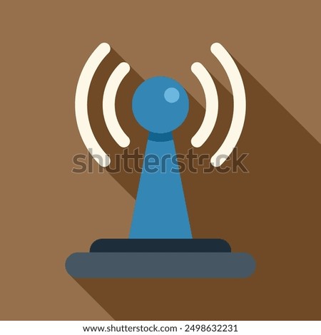 Blue and white wireless network symbol is transmitting radio waves