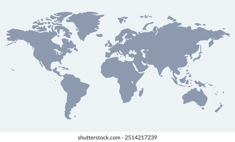 Um mapa do mundo azul e branco com os continentes da África, Ásia, Europa e América do Norte