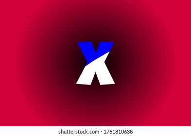 Blue and White X letter on dark red background vector