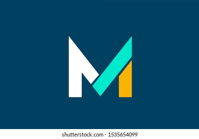 blue white yellow green M letter logo alphabet for company icon design. Suitable for a corporate or business logotype