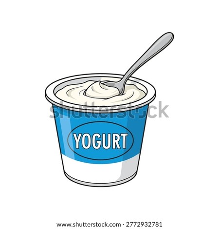 Blue and White Yogurt Cup with Spoon