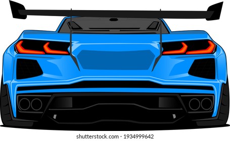 Blue widebody style back side car vector illustration