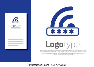 Blue Wifi locked sign icon isolated on white background. Password wi-fi symbol. Wireless Network icon. Wifi zone. Limited access. Logo design template element. Vector Illustration