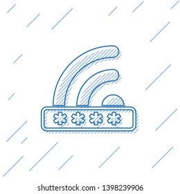 Blue Wifi locked sign line icon isolated on white background. Password wi-fi symbol. Wireless Network icon. Wifi zone. Limited access. Vector Illustration