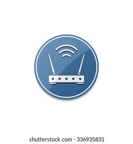 Blue wi-fi router icon with shadow